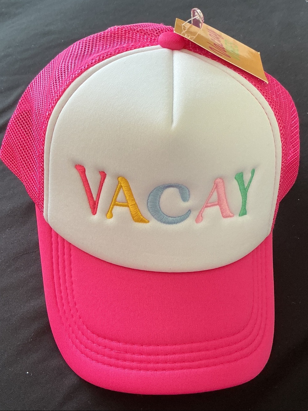 “VACAY” Pink and White Trucker Hat with embroidery